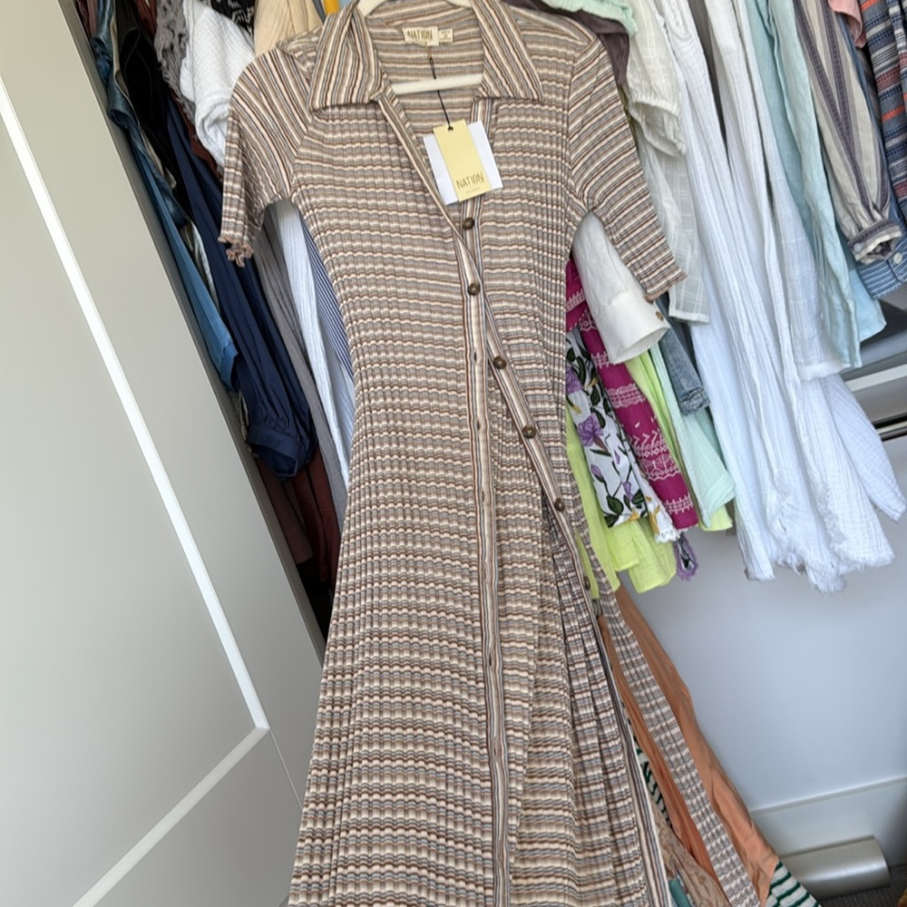 NATION Brand Brown Plaid/Striped Button-Down Maxi Dress - Picture 3 of 5